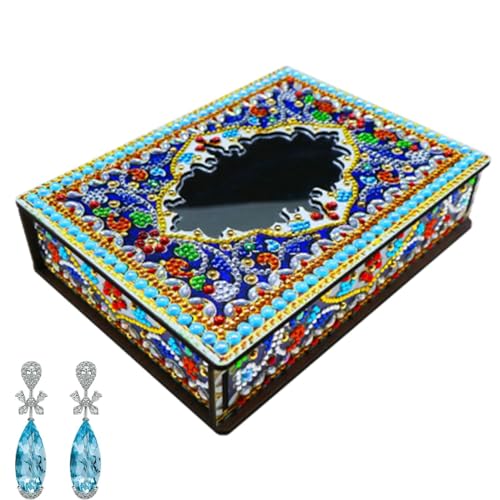 Schmuckkästchen mit Edelsteinmalerei, Schmuck-Set mit Schmucksteinen – Gem Art Box mit Spiegel-Set, Schreibtischdekoration, Kunst und Handwerk für Frauen und Mädchen, Edelstein-Malerei-Set von Generic