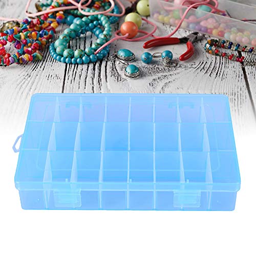 Schmuckschatulle, Organizer-Aufbewahrung, Perlen-Organizer-Box, 24 Fächer, Kunststoff-Schmuck, Verstellbare Box, Abnehmbarer Organizer, Perlen, Ohrringe, Aufbewahrungskoffer (BLUE) von Generic