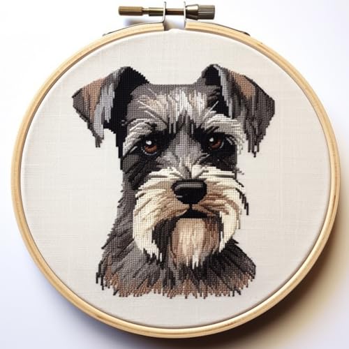 Schnauzer Kreuzstich-Set für Anfänger, einfach mit Reifen, 11-fädig, Nadelspitzen-Stickerei, DIY, Kreuzstich-Set, Kunsthandwerk und Wanddekoration, 35 x 35 cm (4) von Generic