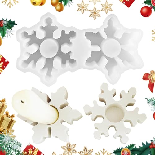 Schneeflocken-Harzformen aus Silikon, Schneeflocken-Kerzenhalterform | Schneeflocken-Kerzenformen mit 2 Mulden zum Gießen von Epoxidharz,Kerzenständer-Epoxid-Gussform für Weihnachts-Teelichthalter, He von Generic