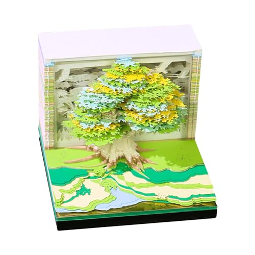 Schreibtisch-Organizer-Kalender – 3D-Tischkalender 2025, Treehouse Timepiece Memo-Kalender | Papierskulptur-Planer mit Nachtlicht-Notizblock, Weihnachtsbastelei zum Notieren, 8,5 x 8,5 x 6,8 cm, grün, von Generic