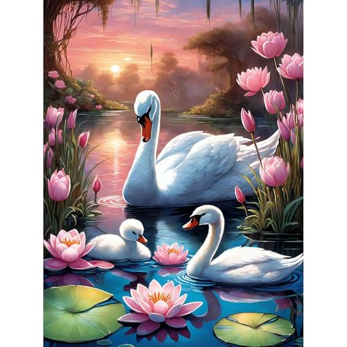 Schwan Diamant Painting Bilder für Erwachsene, 5D Lotus Diamond Painting Set, DIY Diamond Painting Bilder, Runde Steine Diamant Painting für Zuhause Dekor 30x40 cm von Generic