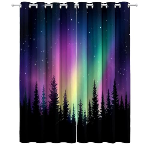 Schwarz lila Bedruckte Vorhänge Sternenhimmel und nordlichter verdunkelnde Vorhänge H214 x B91.5 cm (2er Pack) Verdunkelnde Vorhänge für Wohnzimmer Kinderzimmer Schlafzimmer von Generic