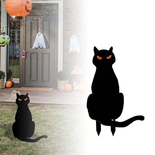 Schwarze Katze Deko Garten, Schwarze Katze Deko Halloween Schwarze Katzen Silhouette mit grünen Augen Schrecken von Katzen Halloween für Outdoor Hof Garten Rasen Dekoration von Generic