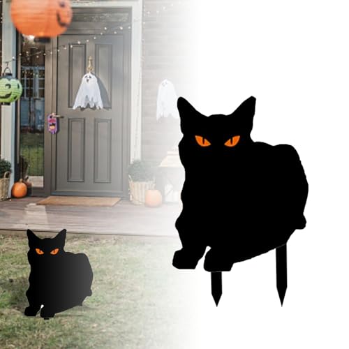 Schwarze Katze Deko Garten, Schwarze Katze Deko Halloween Schwarze Katzen Silhouette mit grünen Augen Schrecken von Katzen Halloween für Outdoor Hof Garten Rasen Dekoration von Generic