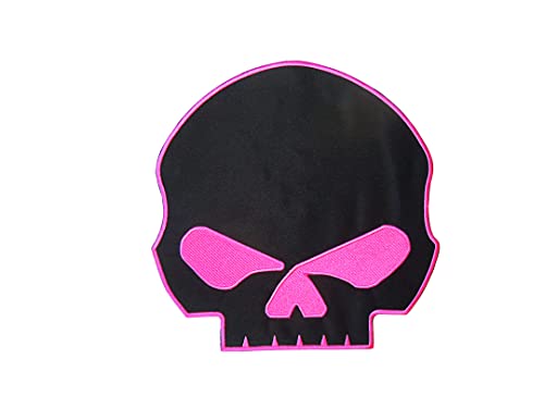 Schwarzer Totenkopf-Aufnäher mit rosa Rand, Design hinten in der Mitte von Generic