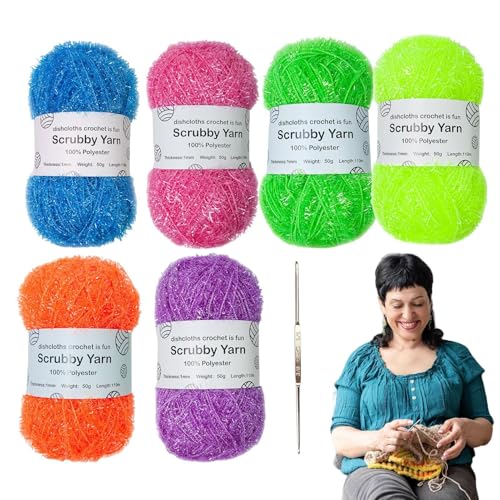 Scrubby Garn - Exquisites Webgarn, Weiches Geschirrtuchgarn, Buntes Scrubby Garn | Häkelgarn in verschiedenen Farben, Premium Polyester Garn für Bagnhandtücher von Generic