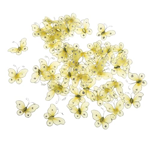 Seidenstrümpfe, Schmetterlinge, 3,2 x 2 cm, Gelb, ideal für Bastelarbeiten und Heimdekoration, Netzstoff, 50 Stück von Generic