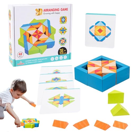 Set mit Motivblöcken aus Holz, Motivblöcke – bunte Holzblöcke – klassisches Kindergarten-Spielzeug für Kinder von 3 bis 5 Jahren, mit doppelseitigen Designkarten von Generic