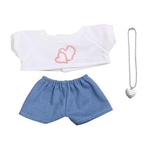 Set von 3 Puppen Outfits mit T Shirt Und Hosen Halskette, Mini Kleidung für 15 Zoll Puppengeschenkset, Weiß Blau von Generic