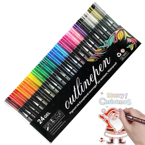 Shimmer Markers Outline – Colorierender Lightstick-Graffiti-Stift | Graffiti-Textmarker | Doppelte Outliner-Markerstifte | Glitzer-Konturmarker | Schimmermarker-Set, bunte Doppellinien-Umrissstifte von Generic