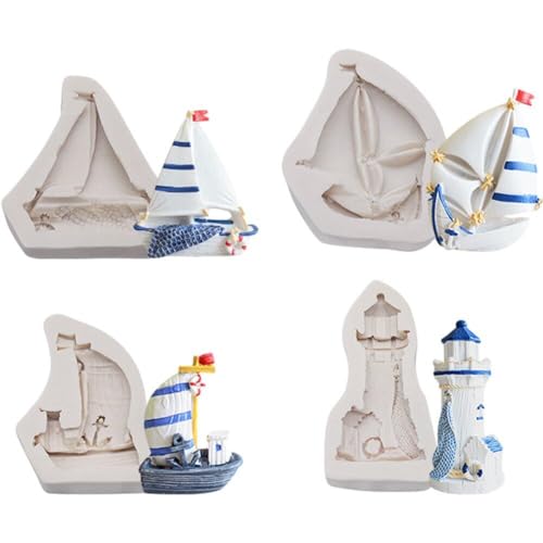 Silikon Fondantform, 4pcs Segelboot Leuchtturm Kuchenform Für DIY -süßigkeiten, Schokolade, Zuckerhandwerk, Kekse, Tonharz von Generic