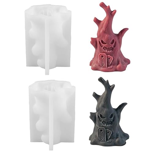 Silikonform Halloween Geister Baumstumpf, 3D Silikonformen Gießformen Geister Baumstumpf Gips zum Gießen, Silikonform Kerzenhalter Gießformen Silikon Giessformen Silikon für Halloween Deko (2PCS) von Generic