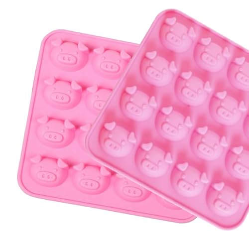 Silikonform Schwein mit 16 Mulden 2 Stück Eiswürfelform Lustig 3D Silikon Gießform Schweinchen Emoticons Non-Stick Food Grade Silikonform Eiswürfel für Schokolade Süßigkeiten Gelee Fondant (01-Rosa) von Generic