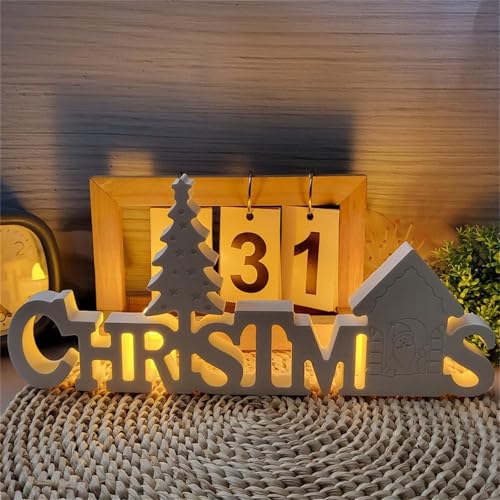 Silikonformen Schriftzug Christmas Gießformen 3D Weihnachten Silikonform mit Weihnachtbaum und Haus, DIY Kerzenformen zum Gießen, Kerzenhalter Giessformen für Weihnachten Handwerk Heimdekoration (A) von Generic