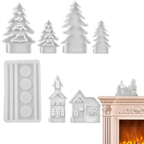 Silikonformen Weihnachten | Weihnachts-Kerzenformen | 7-teiliges Weihnachtssilikon-Backformen Set | 3D Weihnachtskeksform, Häuser, Weihnachtsbäume, Süßigkeiten Werkzeuge für Pas von Generic