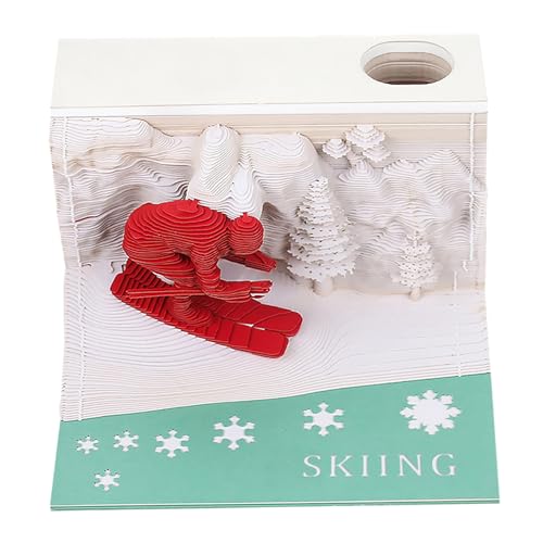 Skifahren 3D Haftnotizen Abziehbares Papier Geschnitzte Haftnotizen 3D Papierschnitznotiz 3D Notizblock Papierschnitzerei Desktop-Dekoration FjE856 (White, 8.8x8.8x4.5cm) von Generic