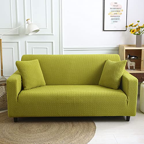 Sofabezüge Sofabezug Einfarbiger Jacquardstoff Sofaschonbezüge Universelle waschbare Couchbezüge mit elastischer Unterseite, Rutschfester Schaumstoff -Grün-1-4 Sitzer (235-300cm) von Generic