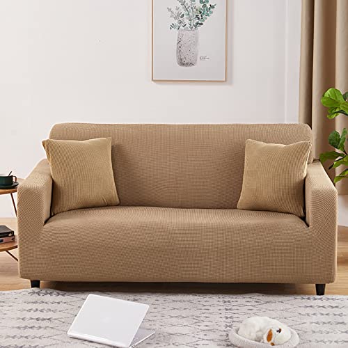 Sofabezug aus Jacquardstoff, universelle Weichheit, hochelastische Sofabezüge, maschinenwaschbar, Couchbezüge mit elastischem Boden für Kinder und Haustiere – Kaffeebraun, 4-Sitzer (235–300 von Generic