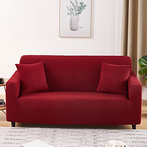 Sofabezug aus Jacquardstoff, universelle Weichheit, hochelastische Sofabezüge, maschinenwaschbar, Couchbezüge mit elastischem Boden für Kinder und Haustiere – rot, 2-Sitzer (145–185 cm) von Generic