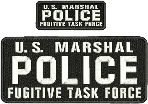 Spezielle Aufnäher für Klett-Patches für Mitarbeiter US Marshal Police F Task F Stickerei Patch 12,9 x 28,9 cm und 5,1 x 12,7 cm Haken auf der Rückseite Weiß auf Schwarz Mod-GHJK9856-20 von Generic