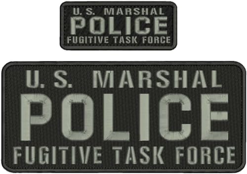 Spezielle Aufnäher für Klettverschluss-Patches für Mitarbeiter US Marshal Police F Aufgabe F Stickerei-Aufnäher 12,9 x 28,9 cm und 5,1 x 12,7 cm Haken auf der Rückseite, Grau auf Schwarz, von Generic