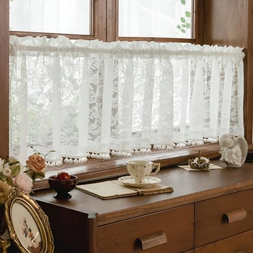 Spitze Kurzgardine, Halbtransparent Küchenvorhang, Scheibengardine für Wohnzimmer Schlafzimmer((WXH) 160X80CM/63X31.5IN) von Generic