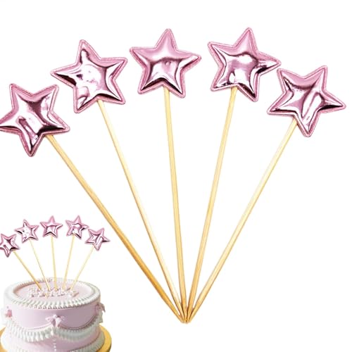 Stern-Kuchenaufsatz – 5 x sternförmige Kucheneinsätze | Lebensmittelechte Stern-Cupcake-Topper, Stern-Geburtstagskuchenaufsatz | Geburtstagskuchenaufsätze für | Lebensmittel-Kuchendekoration von Generic