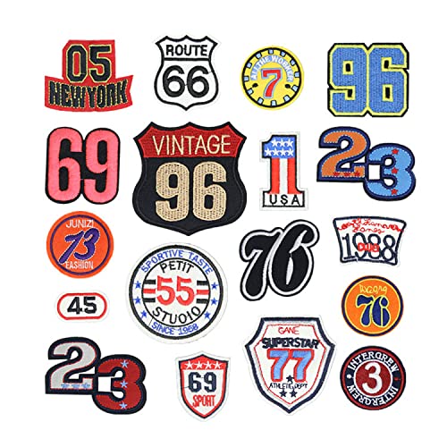 Stickerei Buchstaben Patches Route 66 Aufbügler Applikation Schwarz Weiß bestickt Patch Abzeichen für DIY Tasche Jeans Hut T-Shirt (Stil 2 (18 Stück)) von Generic