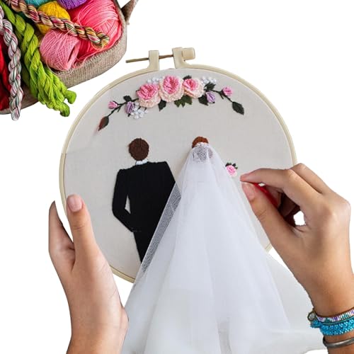 Stickerei Hochzeitskit, Hochzeitsstickerei | Liebhaber Punch Nadel Set - Stickerei Hochzeitskit mit Reifen und Farbfäden für Anfänger Erwachsene Liebhaber vorschlagen von Generic