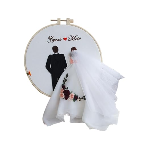 Stickerei Hochzeitskit, Hochzeitsstickerei - Punchnadel -Set | Stickerei Hochzeitskit mit Reifen und Farbfäden für Anfänger Erwachsene Liebhaber vorschlagen von Generic