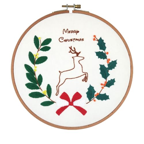 Stickset für Anfänger, Weihnachtsstickerei-Sets für Erwachsene, Sticksets mit Weihnachtsmotiv Santa Elk, geprägtes Stickerei-Set | Weihnachtsstickerei-Stempel-Set von Generic