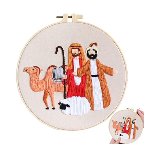 Stickset für Krippenszene, Weihnachtsstickerei-Set, Weihnachtskrippe, christliches Stickset | Stickrahmen-Set für Christentum der Weihnachtskrippe von Generic