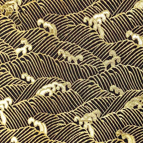 Stoff-Kollektion Satin Nishijin Weave Gold Sea Spray Pattern Schwarzgold Hochwertiger Satin-Brokat-Seiden-Jacquardstoff Japanischer Stil Antiker Tang-Anzug Kissen Handgefertigter Stoff 75X50cm von Generic