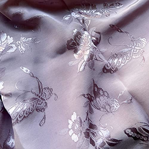 Stoff-Kollektion Satin Satin-Brokat-Seiden-Jacquard-Stoff, Traum-Lila-Schmetterlingsmuster, Viskose, glänzend, drapiert, großärmeliges Hemd, Nähen, Cheongsam, Kunststoff, 150 x 50 cm von Generic