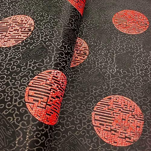 Stoff-Kollektion Satin Satin-Brokat-Seiden-Jacquardstoff, Elegantes sattes Schwarz, chinesische Kurve, Dunkles Muster, einzigartiges rotes, rundes, komplexes horizontales Linienmuster, antike Han-Kle von Generic