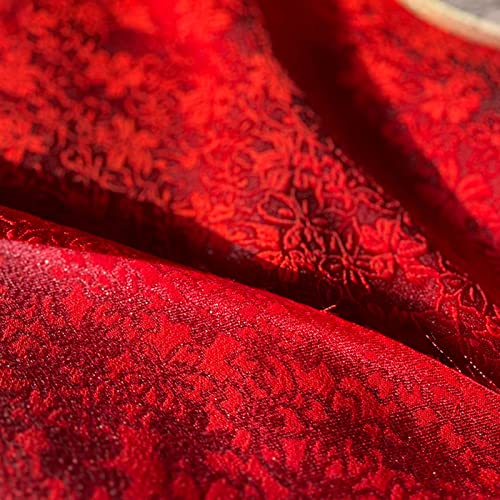 Stoff-Kollektion Satin Satin-Brokat-Seiden-Jacquardstoff, Gold, groß, rot, dreidimensionale Prägung, Braut, Kirschblüten-Blumen-Jacquardstoff, Schlauchtop, Kleid, Mantel, Kleidungsstoff, 150 x 50 cm von Generic