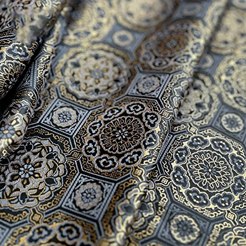 Stoff-Kollektion Satin Satin-Brokat-Seiden-Jacquardstoff, Schwarz, Gelb, Gold, reichhaltiges, einzigartiges, symmetrisches Blumenmuster, traditionelle Retro-Teematte, Bindung, hochwertige Box, chines von Generic