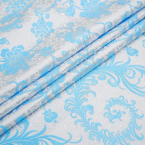 Stoff-Kollektion Satin Satin-Brokat-Seiden-Jacquardstoff, einzigartiger Seeblau-Grün, frische und Elegante Patchwork-Quadrate, großzügiger, zarter Handarbeitsdruck, Näh- und Bastelstoff, 75 x 100 cm, von Generic