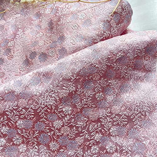 Stoff-Kollektion Satin Satin-Brokat-Seiden-Jacquardstoff, rosa, 1 m lang, kleines blaues Blumenmuster, antike Kostüme, Neujahrsgrüße, chinesischer Stil, Cheongsam, Handarbeit, Nähhandwerk, Stoff, BRE von Generic