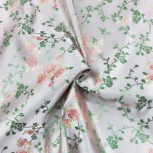 Stoff-Kollektion Satin Satin-Brokat-Seiden-Jacquardstoff, sanfte, Elegante kleine rosa Blumen, grüne Zweige, Blätter, Cheongsam-Stickerei, Tang-Anzug im chinesischen Stil, hochwertiger Seidenstoff, 7 von Generic