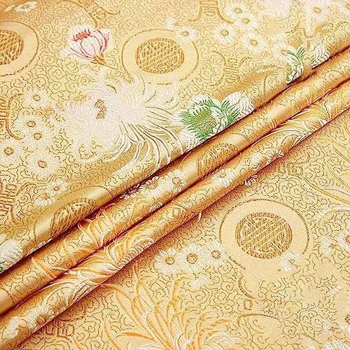 Stoff-Kollektion Satin Satin-Brokat-Seiden-Jacquardstoff, schöne Langlebigkeit impliziert Reichtum = Chrysanthemen-Blumenmuster, Möbel, handgefertigt, Retro, High-End-Cheongsam-Stoff, 75 x 100 cm, Ge von Generic