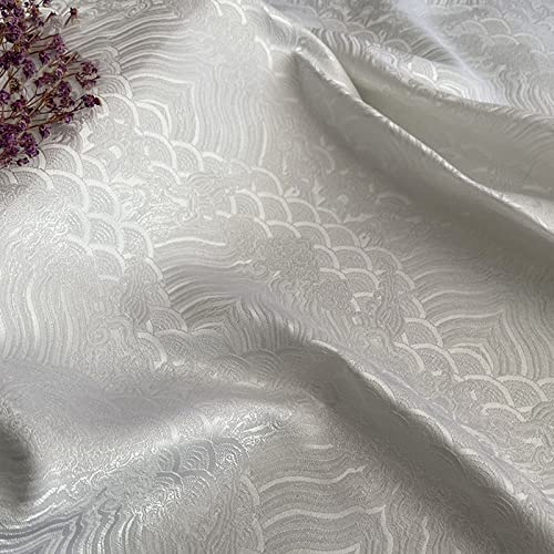 Stoff-Kollektion Satin Satin-Brokat-Seiden-Jacquardstoff, weiß, Kleidung aus der Alten Dynastie, Jacke, Pferdegesicht, Rock, Gürtel, Cheongsam, exquisiter handgefertigter chinesischer Kunststoff, 150 von Generic