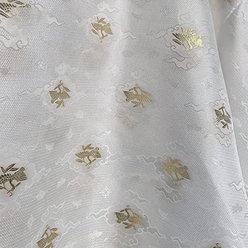 Stoff-Kollektion Satin Satin-Brokat-Seiden-Jacquardstoff, weißer Wildgansschnabel mit Blumenzweigen, Dunkles Muster, chinesischer Stil, dick gewebt, Goldener Kleidungsstoff, 150 x 50 cm von Generic