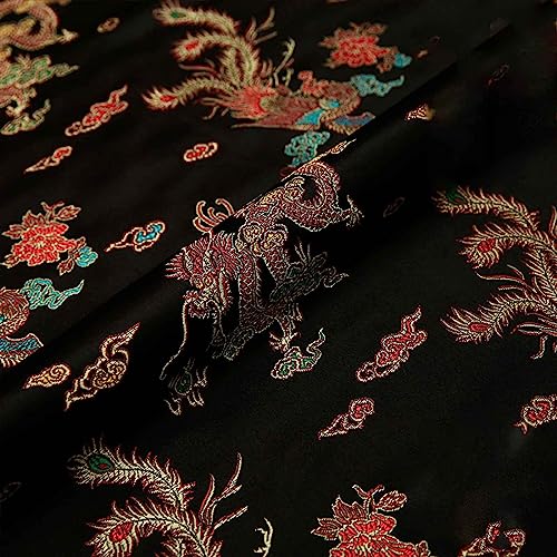 Stoff-Kollektion Satin Satin-Brokat-Seiden-Jacquardstoff, wunderschöne Drachen- und Phönixmuster im chinesischen Stil, glückverheißende Wolkenmuster deuten auf Reichtum hin, Exquisite Verarbeitung, C von Generic