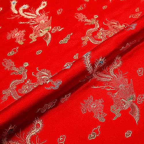 Stoff-Kollektion Satin Satin-Brokat-Seiden-Jacquardstoff, wunderschöner Drache und Phönix im chinesischen Stil, glückverheißende Wolkenmuster deuten auf Reichtum hin, Exquisite Verarbeitung, Cheongsa von Generic