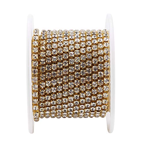 Strasskette, Kristall-Strasskette, Kristall-Strass-Schließkette, SS12, 5 Yard Pro Rolle, Kristall-Strasskette, DIY-Mode-Schließkette, Bekleidung, Beauty-Accessoires (GOLD) von Generic