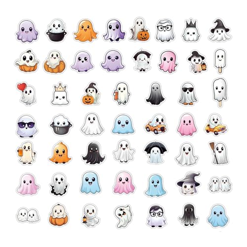 Süße Geisteraufkleber - 50 Spooky Anime Ghost Decal Pack | Wasserdichte Aufkleber Mit Halloween -Themen Für Jugendliche, Mädchen, Erwachsene - Perfekt Für Wasserflaschen, Laptops, Notizbüc von Generic