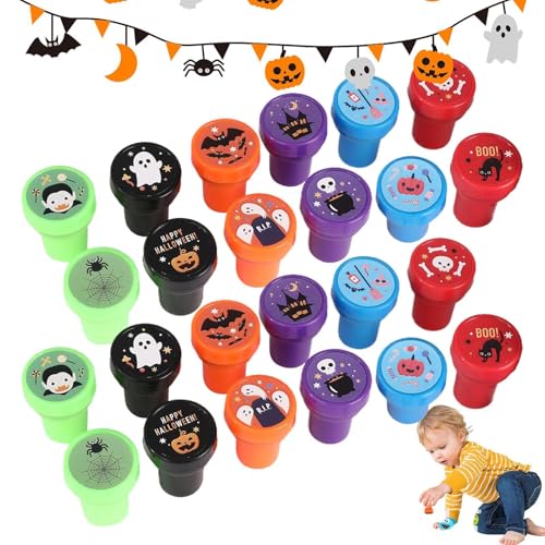 Süßes oder Saures-Stempel, Halloween-Stempelset - 24-teiliges Stempelset mit Selbsttinte-Stempel | Gruselige, süße Spielpreise, Süßes oder Saures, Cartoon-Partygeschenke für Halloween von Generic