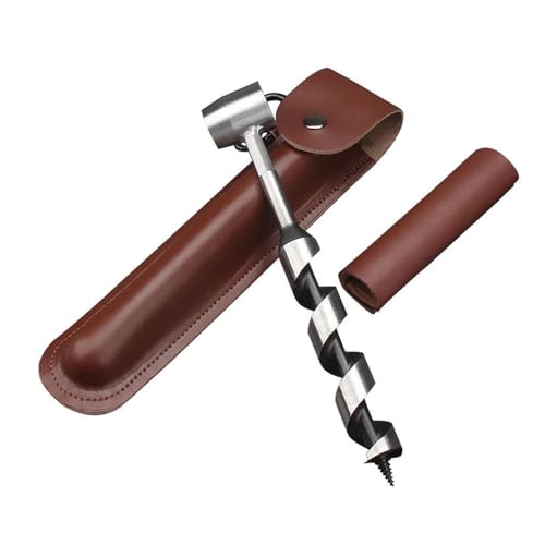 Survival Auger – Manueller Holzlochmacher, Survival-Handbohrschlüssel | Manueller Erdbohrer mit Lederetui, Holzbohrer-Set für Camping, Bushcrafting im Freien, 26 x 2,5 cm von Generic